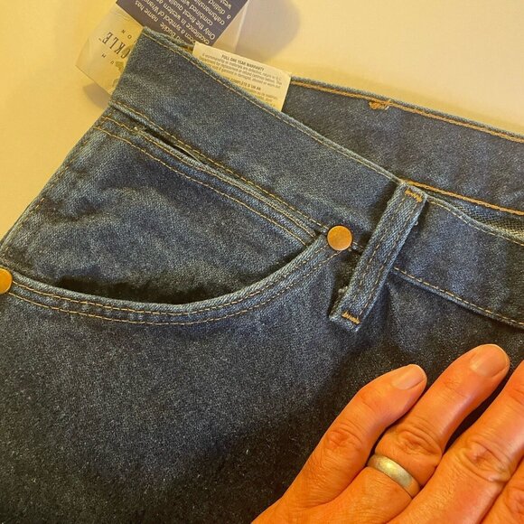 Wrangler Vtg Gold Buckle Stone Wash Jeans Straight Long Pants Size 32x32 Dark - Picture 5 of 12